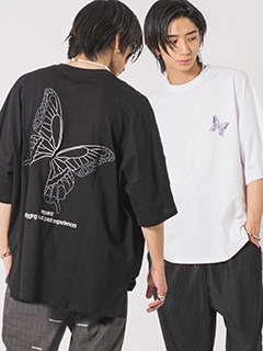 バタフライ刺繍モンスターシルエットTシャツ